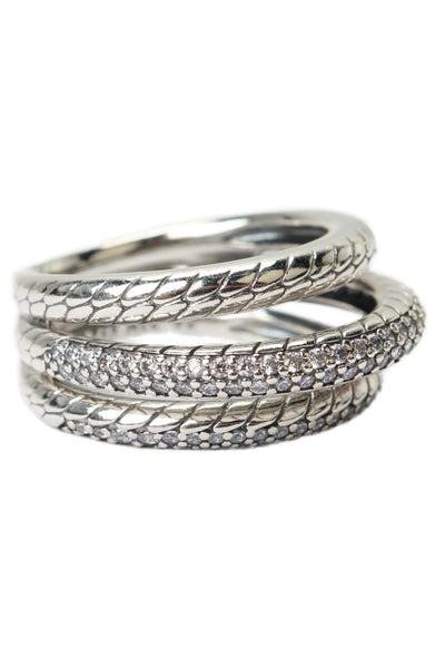 Pandora Womens 925 Silver Cubic Zirconia Triple Band Pave Snake Ring Sz 6 NWOT