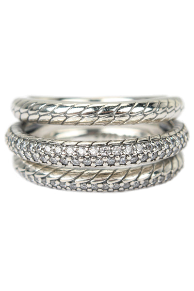 Pandora Womens 925 Silver Cubic Zirconia Triple Band Pave Snake Ring Sz 6 NWOT