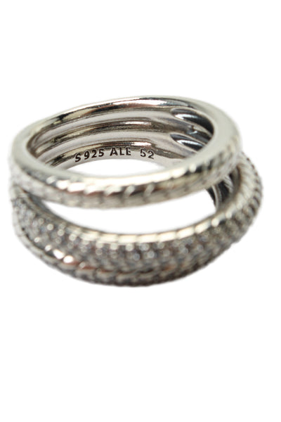 Pandora Womens 925 Silver Cubic Zirconia Triple Band Pave Snake Ring Sz 6 NWOT