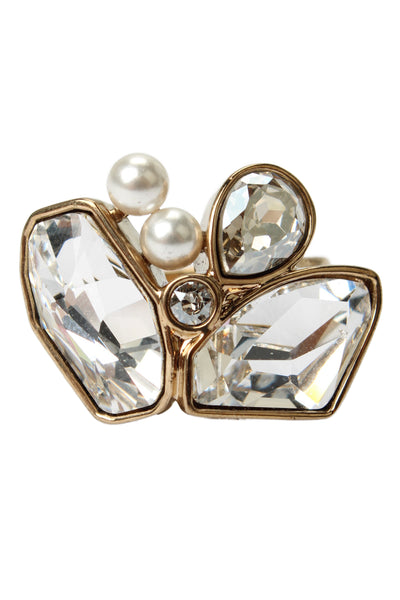 Swarovski x Jason Wu Womens Gold Plated Crystal + Faux Pearl Mosaic Ring Sz 7
