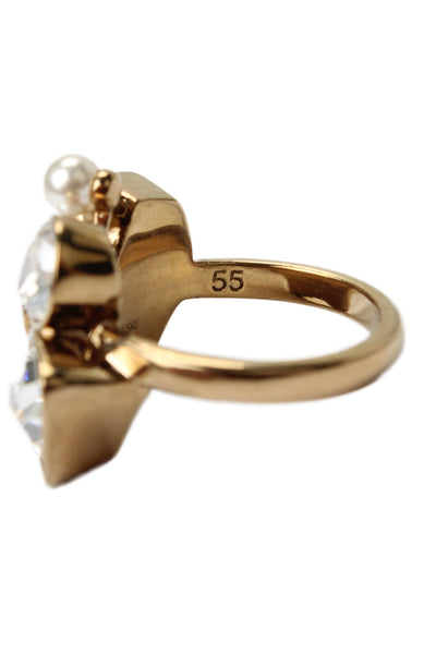 Swarovski x Jason Wu Womens Gold Plated Crystal + Faux Pearl Mosaic Ring Sz 7