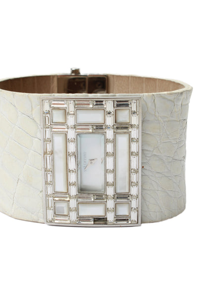 Valentino Womens Silver Tone Crystal White Fascia 87-51-100 Quartz Watch 39mm