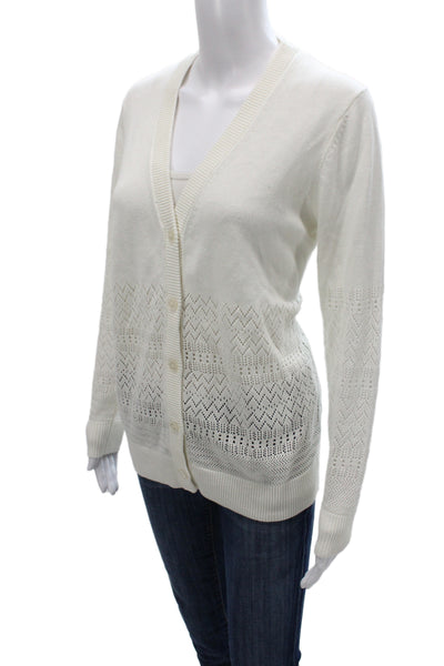 Hatch Women Cardigan V Neck Geometric White Long Sleeve Cotton Blend Size 2