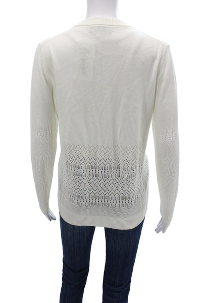 Hatch Women Cardigan V Neck Geometric White Long Sleeve Cotton Blend Size 2