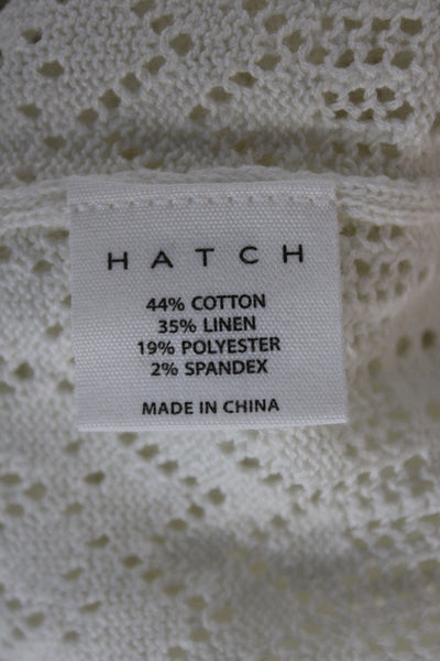 Hatch Women Cardigan V Neck Geometric White Long Sleeve Cotton Blend Size 2