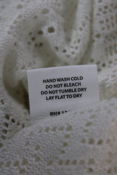 Hatch Women Cardigan V Neck Geometric White Long Sleeve Cotton Blend Size 2