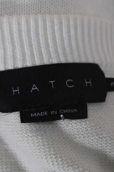 Hatch Women Cardigan V Neck Geometric White Long Sleeve Cotton Blend Size 2