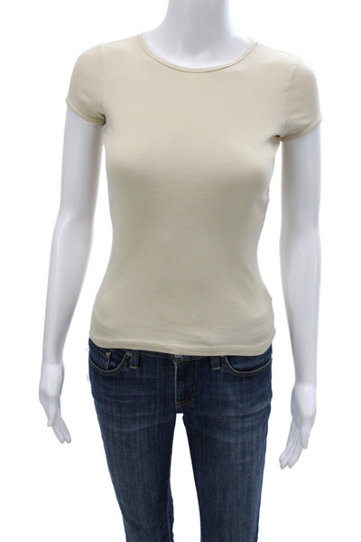 Juicy Couture Womens Beige Basic T-Shirt Round Neck Short Sleeve Cotton Size S