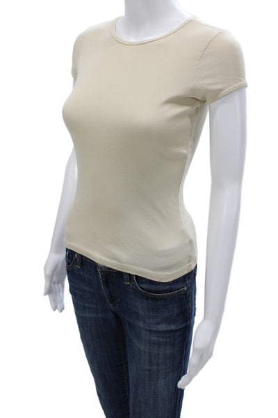 Juicy Couture Womens Beige Basic T-Shirt Round Neck Short Sleeve Cotton Size S