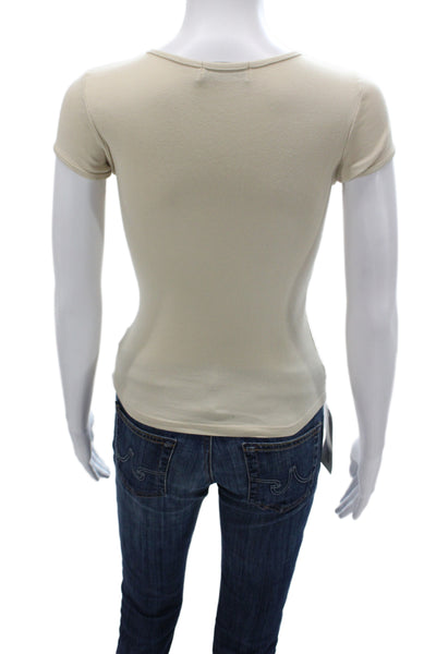 Juicy Couture Womens Beige Basic T-Shirt Round Neck Short Sleeve Cotton Size S