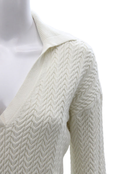 Hatch Womens Ivory Herringbone Collared Pullover Sweater Long Sleeve Size 2