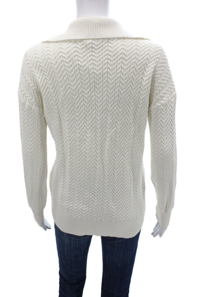 Hatch Womens Ivory Herringbone Collared Pullover Sweater Long Sleeve Size 2
