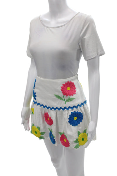 Tibi Womens Floral Cotton Mini Skirt White Zip Size 2