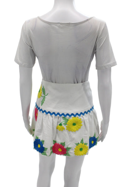 Tibi Womens Floral Cotton Mini Skirt White Zip Size 2