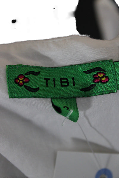 Tibi Womens Floral Cotton Mini Skirt White Zip Size 2