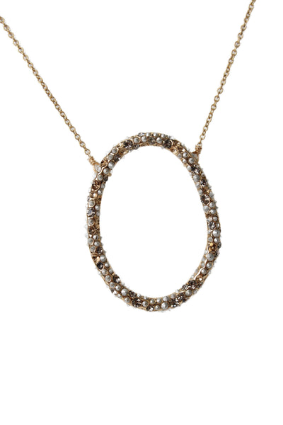 Alexis Bittar Womens Gold Tone Crystal Pave Oval Pendant Necklace 19"