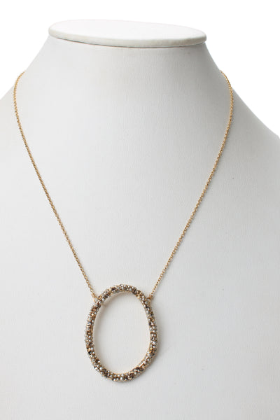 Alexis Bittar Womens Gold Tone Crystal Pave Oval Pendant Necklace 19"