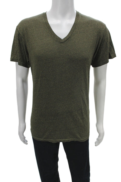 AG Mens Basic Green V Neck Short Sleeve T Shirt Polyester Size M