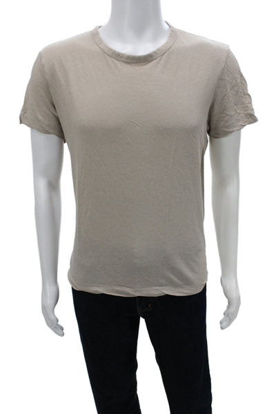 Theory Mens Basic Beige Linen Crew Neck Short Sleeve T-Shirt Size L