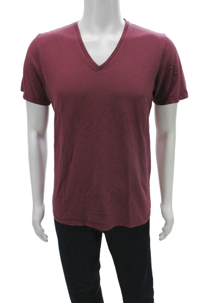 Barneys New York Mens Red V-Neck Cotton T-Shirt Short Sleeve Size L