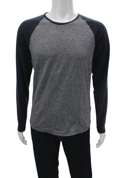 Vince Mens Basic Gray Colorblock Crewneck Long Sleeve Cotton T-Shirt Size M