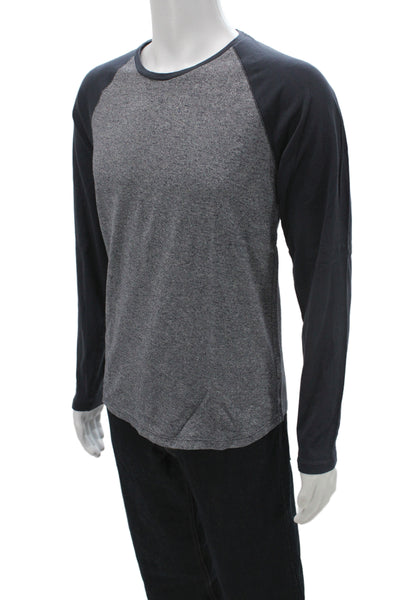Vince Mens Basic Gray Colorblock Crewneck Long Sleeve Cotton T-Shirt Size M