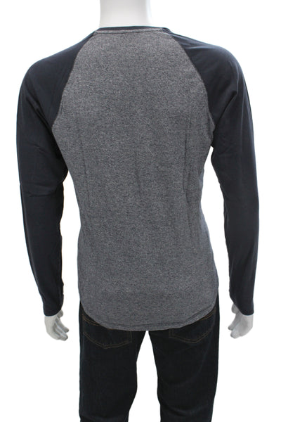Vince Mens Basic Gray Colorblock Crewneck Long Sleeve Cotton T-Shirt Size M
