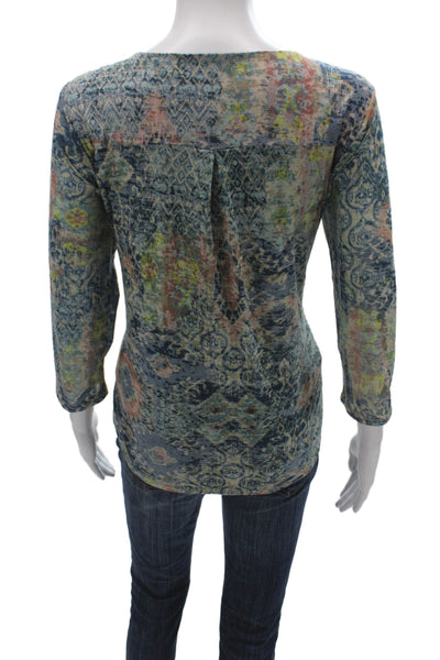 Coldwater Creek Women Jersey T-Shirt Multicolor Geometric 3/4 Sleeve Size PM