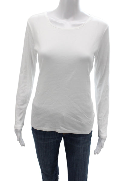 Talbots Women White Pima Cotton Long Sleeve Round Neck Basic T-Shirt Size PM