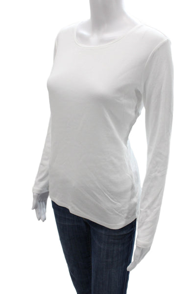 Talbots Women White Pima Cotton Long Sleeve Round Neck Basic T-Shirt Size PM