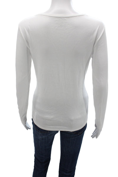 Talbots Women White Pima Cotton Long Sleeve Round Neck Basic T-Shirt Size PM