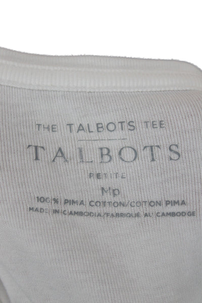 Talbots Women White Pima Cotton Long Sleeve Round Neck Basic T-Shirt Size PM