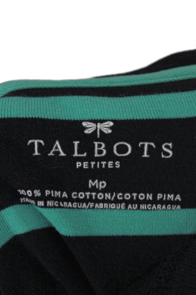 Talbots Women Basic Striped Pima Cotton Scoop Neck Long Sleeve T-Shirt Size PM