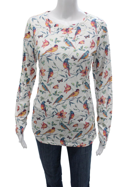 Sundance Womens Floral Bird Jersey Tee 100% Cotton Long Sleeve Size M