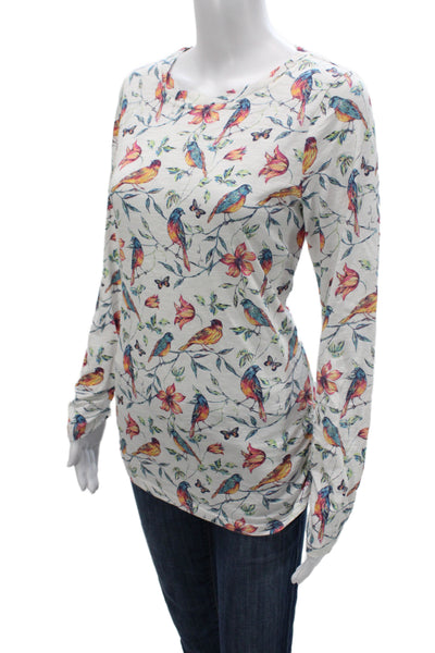 Sundance Womens Floral Bird Jersey Tee 100% Cotton Long Sleeve Size M