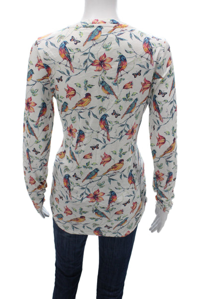 Sundance Womens Floral Bird Jersey Tee 100% Cotton Long Sleeve Size M