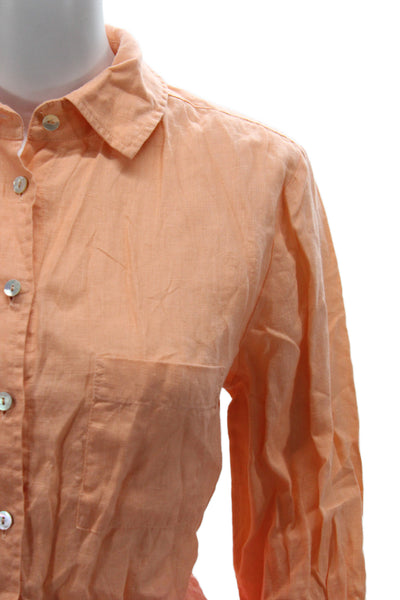 Soft Surroundings Womens Collared Linen Button-Up Long Sleeve Orange Size S