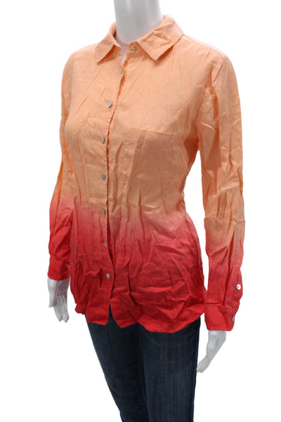 Soft Surroundings Womens Collared Linen Button-Up Long Sleeve Orange Size S