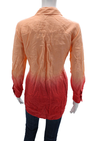 Soft Surroundings Womens Collared Linen Button-Up Long Sleeve Orange Size S