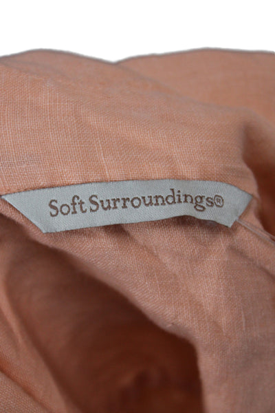 Soft Surroundings Womens Collared Linen Button-Up Long Sleeve Orange Size S