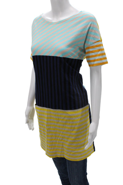 Marimekko Women Beige Striped Boatneck T Shirt Dress Short Sleeve Size M