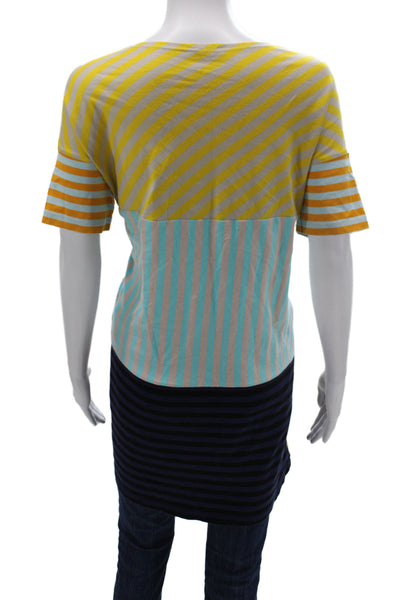 Marimekko Women Beige Striped Boatneck T Shirt Dress Short Sleeve Size M