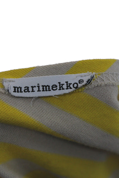 Marimekko Women Beige Striped Boatneck T Shirt Dress Short Sleeve Size M