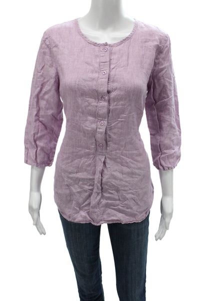 Orvis Women Basic Purple Linen Blend Round Neck 3/4 Sleeve Blouse Size S