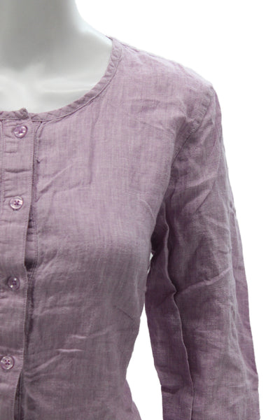 Orvis Women Basic Purple Linen Blend Round Neck 3/4 Sleeve Blouse Size S