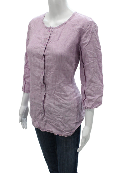 Orvis Women Basic Purple Linen Blend Round Neck 3/4 Sleeve Blouse Size S