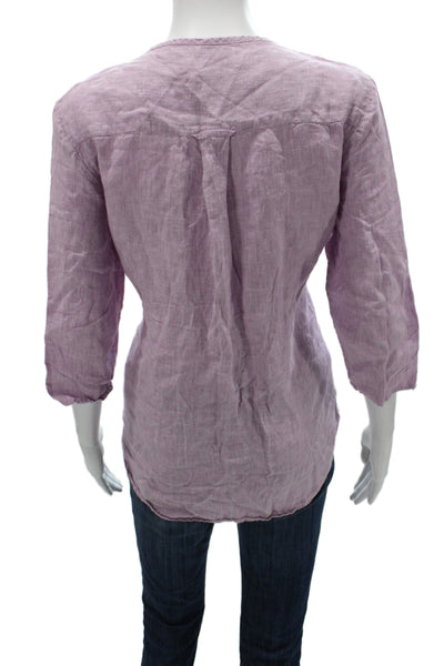 Orvis Women Basic Purple Linen Blend Round Neck 3/4 Sleeve Blouse Size S