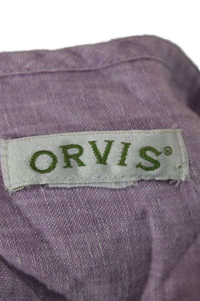 Orvis Women Basic Purple Linen Blend Round Neck 3/4 Sleeve Blouse Size S