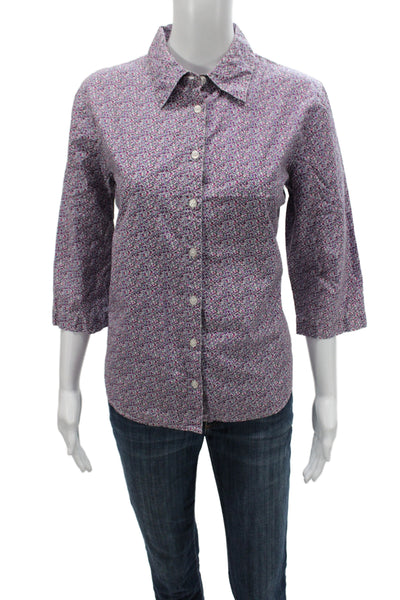 Orvis Women Floral Cotton Collared Button-Up 3/4 Sleeve Multicolor Size S