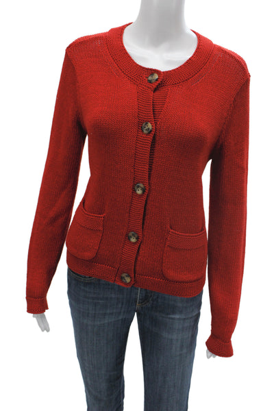 Talbots Women Red Mercerized Cotton Cardigan Long Sleeve Round Neck Size PP